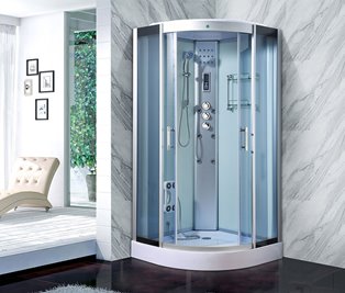 Kabina prysznicowa z hydromasażem półokrągła zabudowana biała 100x100 MO-0513C