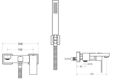 Bateria wannowa ścienna czarny matt Modern / Varium Besco BW-MVS-CZ