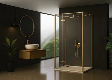 Prostokątna kabina prysznicowa przyścienna lewa 120x80x80 Atlas Rea złoto szczotkowane