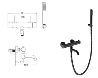 Bateria wannowa ścienna termostatyczna czarna Veo Besco BW-VST-CZ