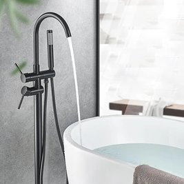 Czarna matowa podłogowa bateria wannowa Lungo Black Rea