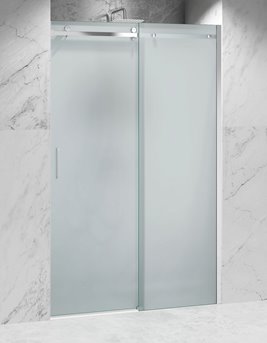 Drzwi prysznicowe rozsuwane prawe/lewe do wnęki 111-117 cm szkło 8mm mleczne profile chrom Swiss Liniger