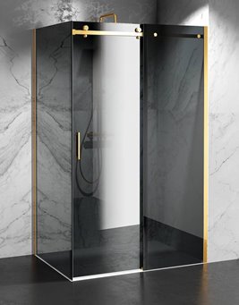 Kabina prysznicowa narożna 150x80 cm szkło 8mm grafitowe profile złoty połysk Swiss Liniger