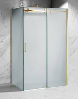 Kabina prysznicowa narożna 130x80 cm szkło 8mm mleczne profile złoty mat Swiss Liniger