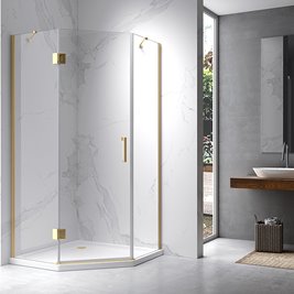 Złota kabina prysznicowa pięciokątna 90x90 drzwi uchylne KZ10B