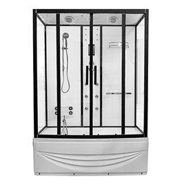 Biała kabina prysznicowa z hydromasażem i sauną parową prostokątna zabudowana 170x85 MO-0505-170WS
