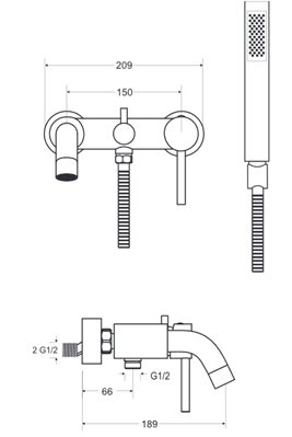 Bateria wannowa ścienna złota Illusion Besco BW-IS-ZL