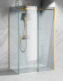 Kabina prysznicowa narożna 150x80 cm szkło 8mm przeźroczyste profile złoty połysk Swiss Liniger