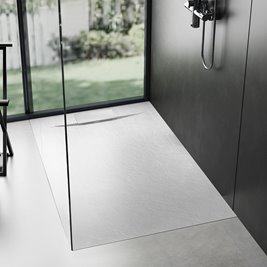 Brodzik prostokątny biały struktura kamienia smc 100x80 Bazalt White Rea