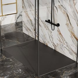 Czarny brodzik prysznicowy prostokątny o strukturze kamienia 140x80 cm Riko Hydrosan