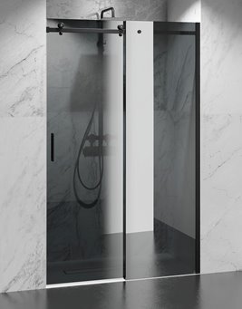 Drzwi prysznicowe rozsuwane prawe/lewe do wnęki 151-157 cm szkło 8mm grafitowe profile czarny mat Swiss Liniger