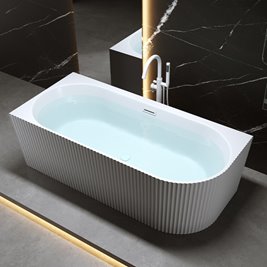 Wanna ryflowana przyścienna narożna lewa korek oraz przelew biały 150 cm Rio Hydrosan