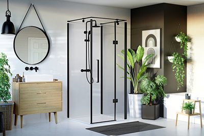 Kabina prysznicowa przyścienna kolor czarny 80x100 cm prawa Creative BKP248T10/08XKP Sea-Horse Clean Glass