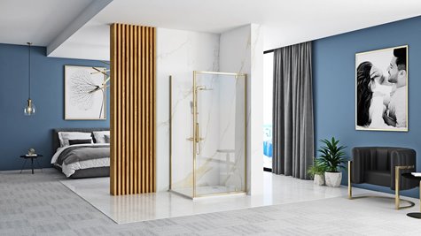 Złota kabina prysznicowa narożna uchylna 100x100 Rapid Swing Rea