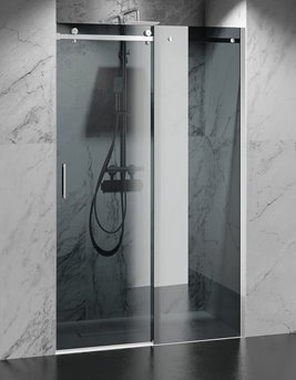 Drzwi prysznicowe rozsuwane prawe/lewe do wnęki 151-157 cm szkło 8mm grafitowe profile chrom Swiss Liniger