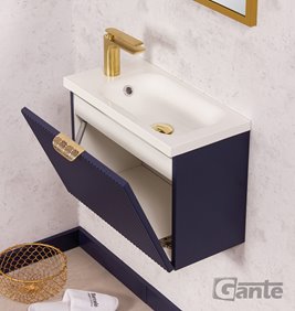 Szafka łazienkowa wisząca z umywalką granatowy mat 50 cm Fresco Gante