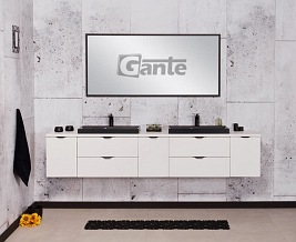 Biała matowa szafka łazienkowa z dwiema czarnymi umywalkami 210 cm Liv Victa