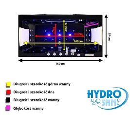 Czarna wanna z hydromasażem 160x84 Iris 933C Hydrosan