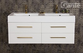 Szafka wisząca biały mat z umywalką dwie komory 120cm Belli Gold Gante