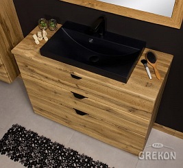 Szafka łazienkowa z czarną umywalką nablatową dąb naturalny 100 cm Victa Gante