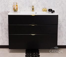 Czarna matowa szafka łazienkowa z umywalką 100/3 cm Victa Gante