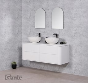 Szafka łazienkowa wisząca LILIA SMOOTH 140 cm biały mat z umywalką Gante