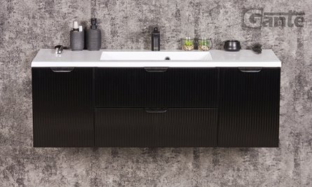 Szafka łazienkowa z umywalką wisząca szklane fronty czarny mat 120 cm Bravia Gante