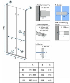 Drzwi prysznicowe składane 80 cm Molier Rea Chrome