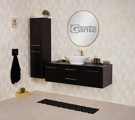 Szafka łazienkowa wisząca 140/50 cm czarny mat z umywalką nablatową Belli Gold Gante