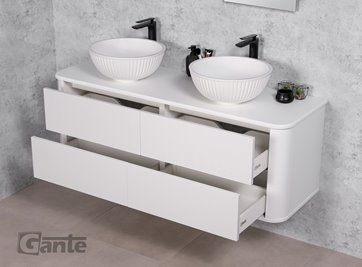 Szafka łazienkowa wisząca LILIA SMOOTH 140 cm biały mat z umywalką Gante