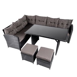 Zestaw mebli ogrodowych z technorattanu narożnik, stół, pufy Toledo Czarny