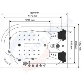 Wanna z hydromasażem dwuosobowa 180x120 cm MO-1631 Lewa