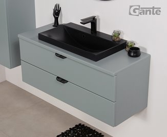 Miętowa szafka łazienkowa wisząca z czarną umywalką nablatową czarny uchwyt 100 cm Magnolia