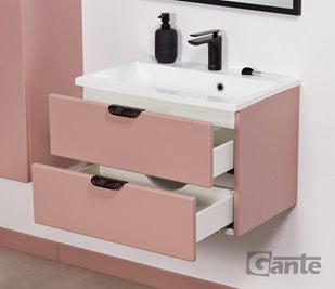 Szafka łazienkowa pudrowy róż z umywalką czarny uchwyt 60 cm Magnolia Gante