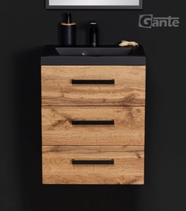 Szafka wisząca z czarną matową umywalką 50 cm kolor dąb naturalny 39/3 seria Fokus Loft Gante