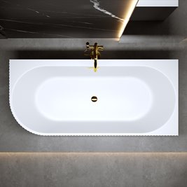 Wanna ryflowana przyścienna narożna prawa korek oraz przelew złoty 140 cm Rio Hydrosan