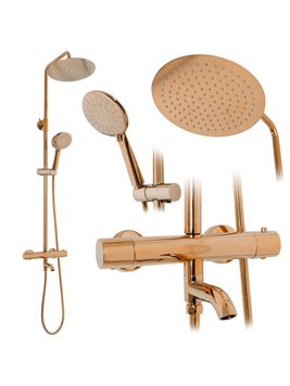 Miedziany zestaw prysznicowy z termostatem i wylewką Lungo Rea