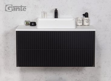 Szafka łazienkowa wisząca frezowana z umywalką 100 cm Mirage kolor czarny mat