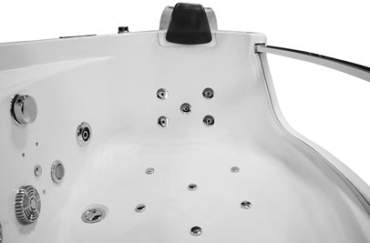 Wanna z hydromasażem narożna 135x135 cm MO-0057 czarny zagłówek