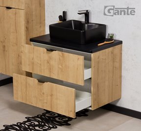 Szafka łazienkowa z czarną umywalką wisząca dąb naturalny 60 cm Brendo Gante