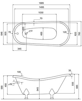 Czarno-biała wanna wolnostojąca 170 nogi białe Otylia B&W Besco WKO-170-BWW