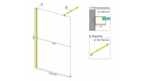 Złota szczotkowana ścianka prysznicowa 120 cm biała szyba Aero Ombre Rea