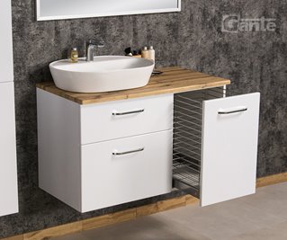 Szafka łazienkowa wisząca z umywalką nablatową i koszem 100 cm SETTO MODULO kolor biały połysk