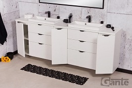 Biała matowa szafka łazienkowa z dwiema umywalkami 210 cm Liv 2 Victa