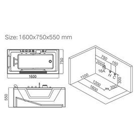 Wanna z hydromasażem prostokątna 162x75 cm Gomera 938C Hydrosan