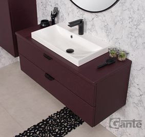Szafka łazienkowa burgundowa z umywalką nablatową czarny uchwyt 100 cm Magnolia Gante