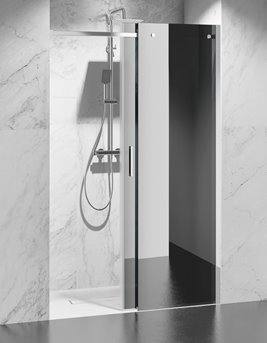 Drzwi prysznicowe rozsuwane prawe/lewe do wnęki 132-141 cm szkło 8mm grafitowe profile chrom Swiss Liniger