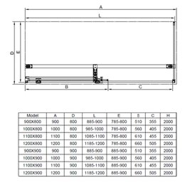 Kabina prysznicowa prostokątna drzwi rozsuwane narożna szkło 8 mm 150x90 cm ASTRA-CH-A-150+B90+E