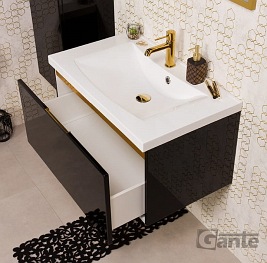 Czarna szafka z umywalką złoty uchwyt 80 cm seria Diamond Gold Gante C
