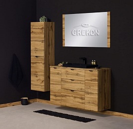 Szafka łazienkowa z czarną umywalką nablatową dąb naturalny 120 cm Victa Gante